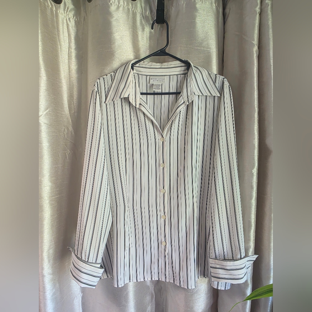 Worthington Woman's White And Black Striped Shirt